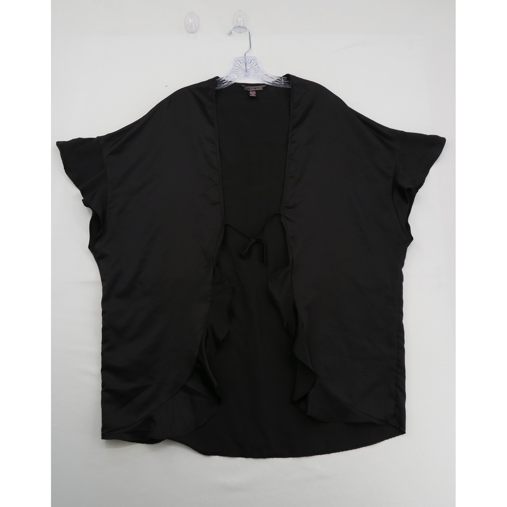 Victorias Secret Love VS Black Open Front Tie Wrap Top One Size Short Sleeve
